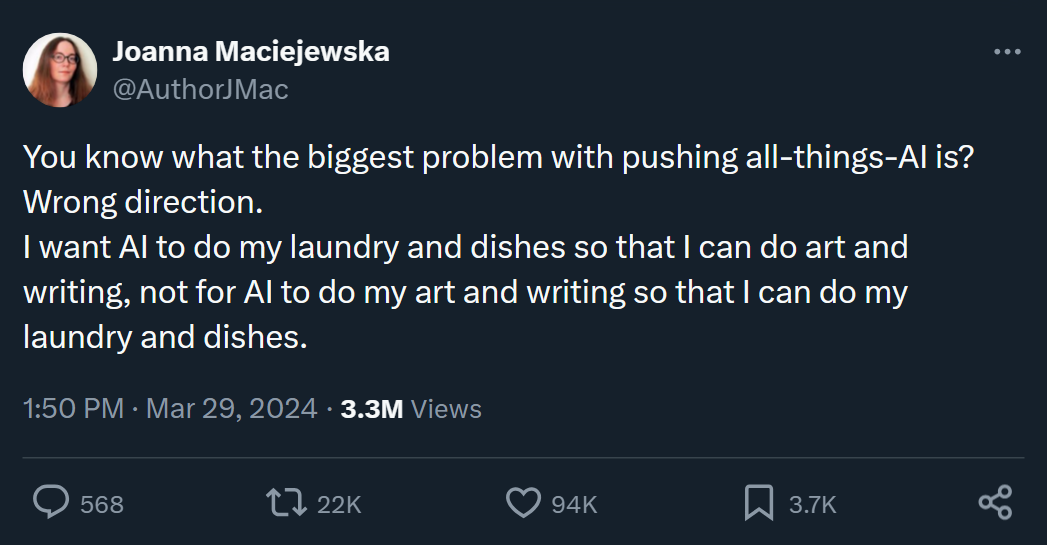 Tweet by Author J Mac on AI