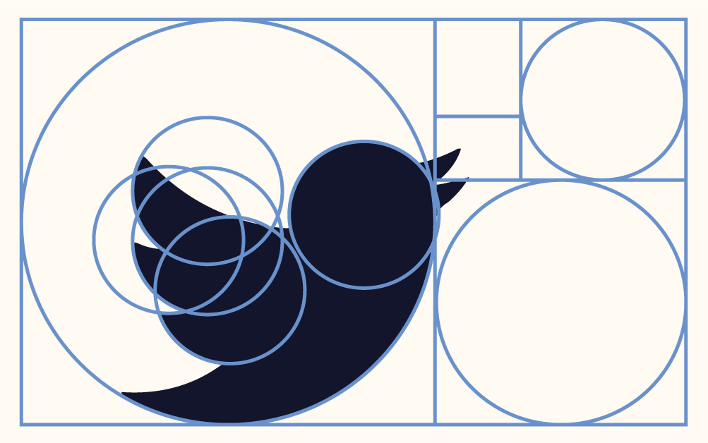 Twitter bird logo overlaid with golden ratio geometry