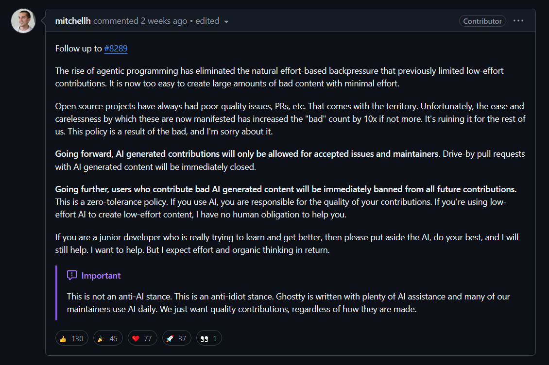 Ghostty maintainer AI comment