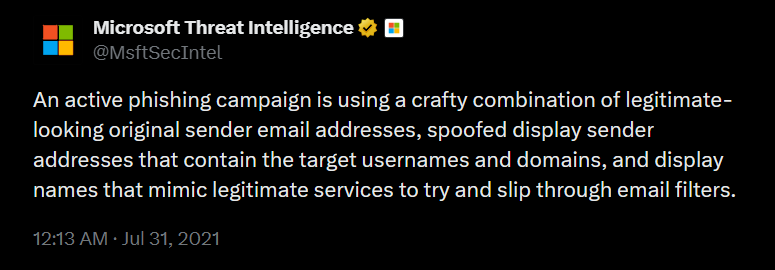 Microsoft Threat Intelligence tweet on typosquatting